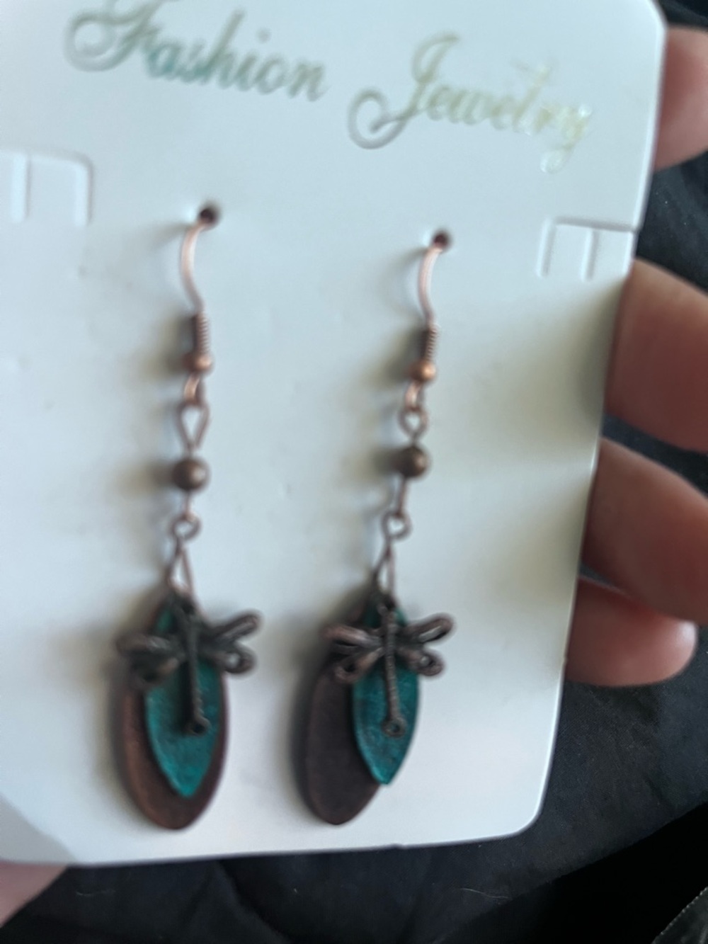 Fashion Jewelry Copper and Teal Dragonfly Drop Earrings